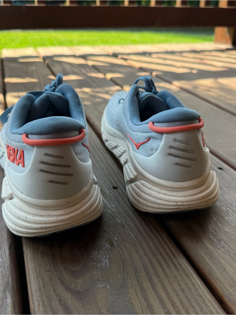 Hoka Women’s Light Blue Sneakers with Coral Logo Accents - Picture 3 of 8